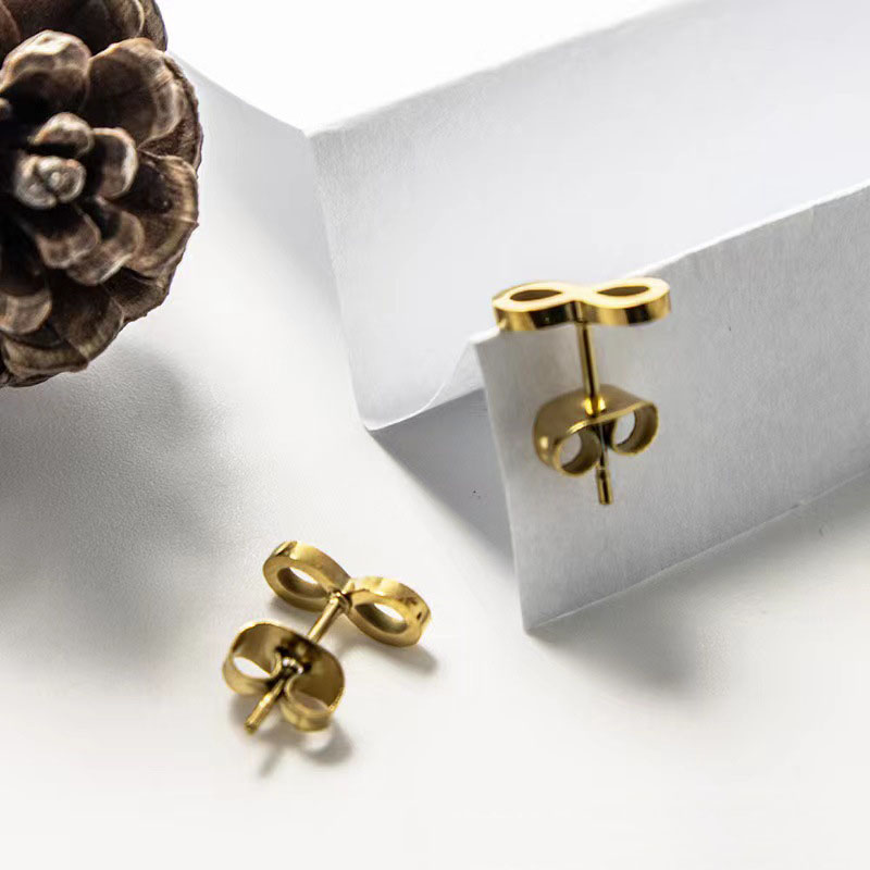 Stainless Steel Number 8 Stud Earrings Mens Womens Gold Silver Color Friendship Infinity Love Earrings Fashion Jewelry No Fade Color Wholesale Price