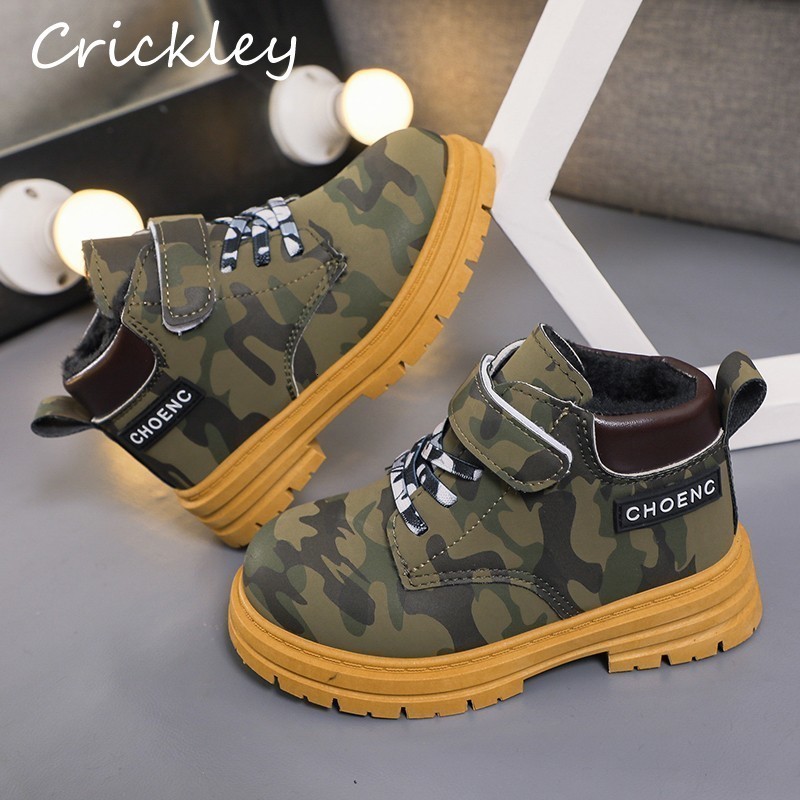 Boots Autumn Winter Camouflage Pattern Boys Short Boots Hook Loop PU Soft Kids Ankle Shoes Non Slip Toddler Children Fashion Boots 230925