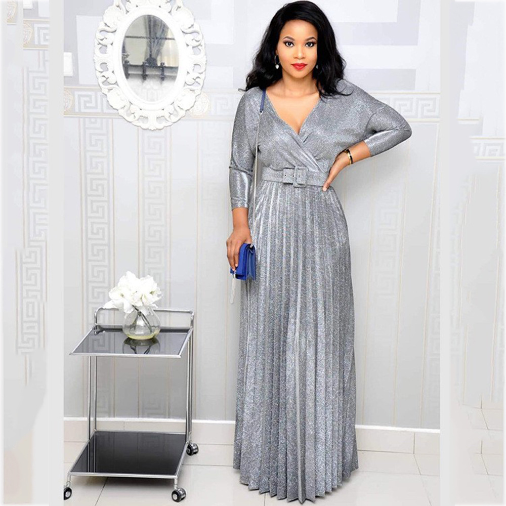 Ful Shiny Mothers Dresses V Neck Sleeve Bg Lace Appliqued Mother Of The Bride Dress With Belt Ruched Long Wemen Plus Size Formal Gown Ladies For 66603