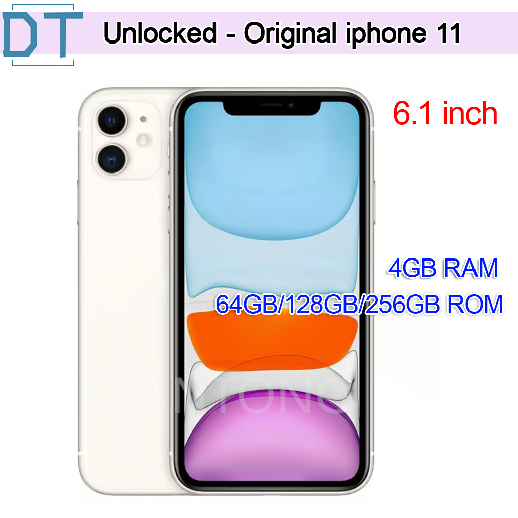 A+ 100% original Apple iPhone 11 64GB 128GB 256GB ROM Unlocked Smartphone Face ID iOS A13 Dual 12MP Camera 6.1" Screen refurbished iphone11 Cellp