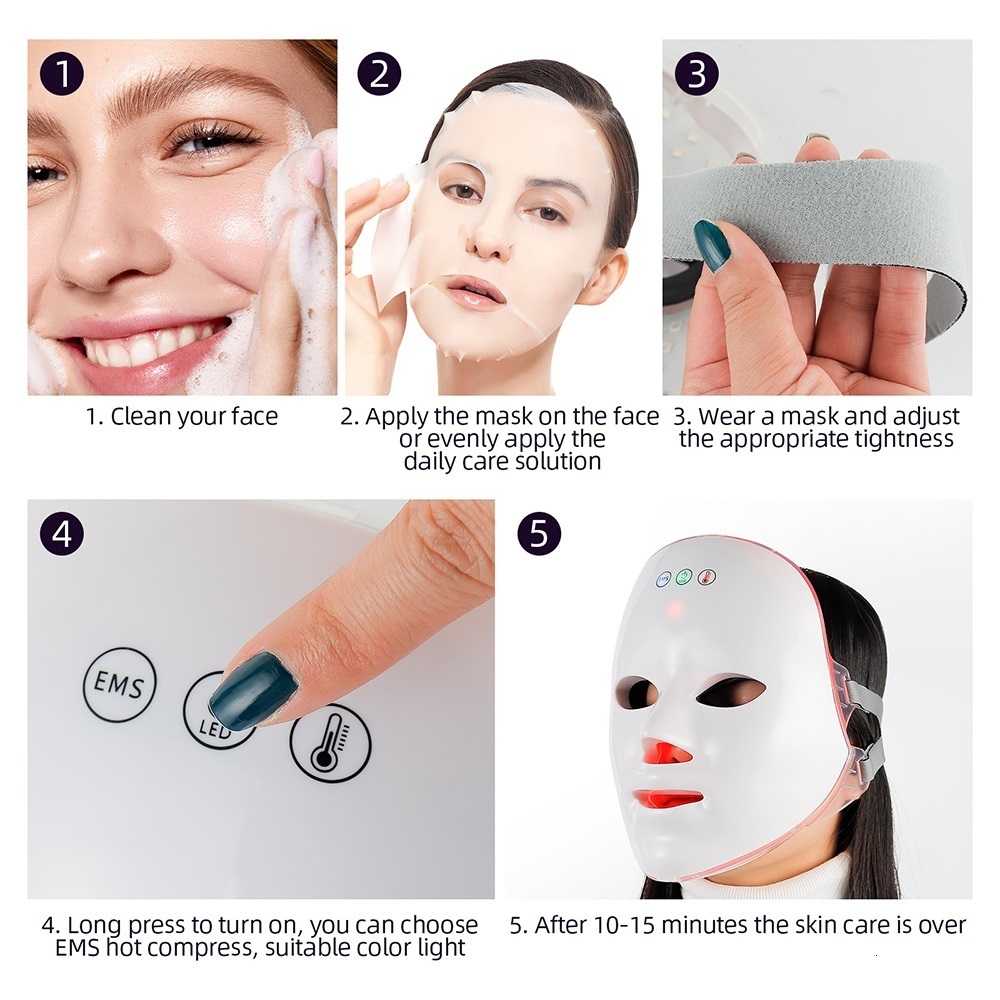 Face Care Devices EMS Heating Therapy 7 Colors LED Pon Face Mask Microcurrent Skn Tighten EMS Mask Wireless Use Anti-Wrinkle Firming Skin 230923