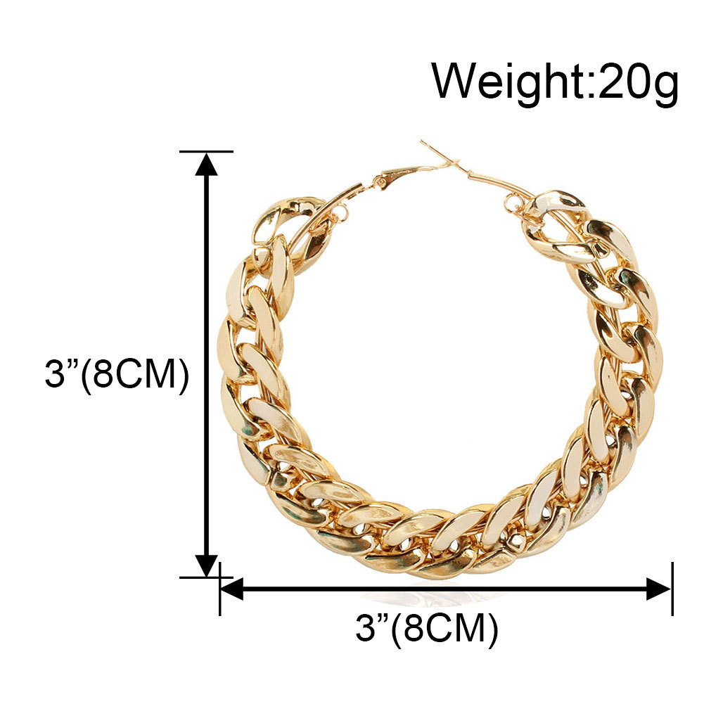 Ethnic Style 18K Gold Silver Plated Big Hoop Earrings for Women Exaggerate Large Chain Round Circle Hoops Earring Big Size Curb Huggie Hoop Ear Jewelr