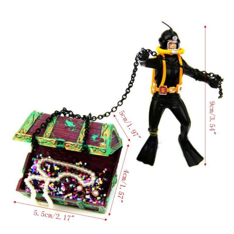 Aquariums American Seahorse Pneumatic Aquarium Decorated Treasure Hunt Frogman Aquarium Landscape Diver Treasure Chest Black Red 2 Color 230925