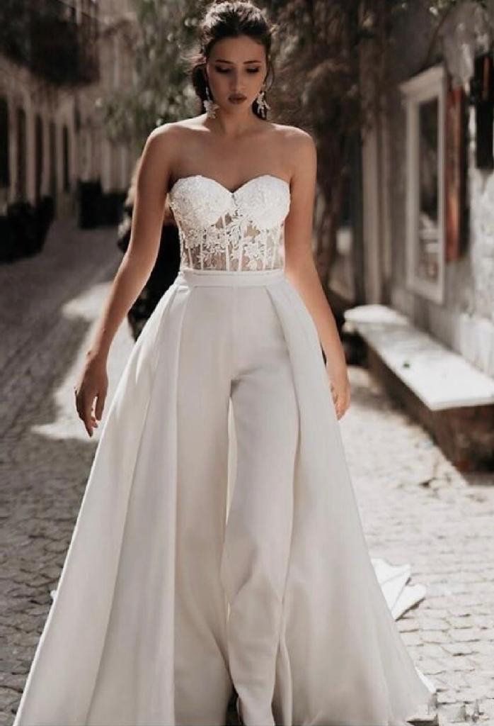 Gatsby Boho Jumpsuit Wedding Dress With Removable Skirt 2 In 1 Top Lace Pant Bohemian Bridal Dress 2024 Arabic Dubai Luxury Garden Country Bride For W