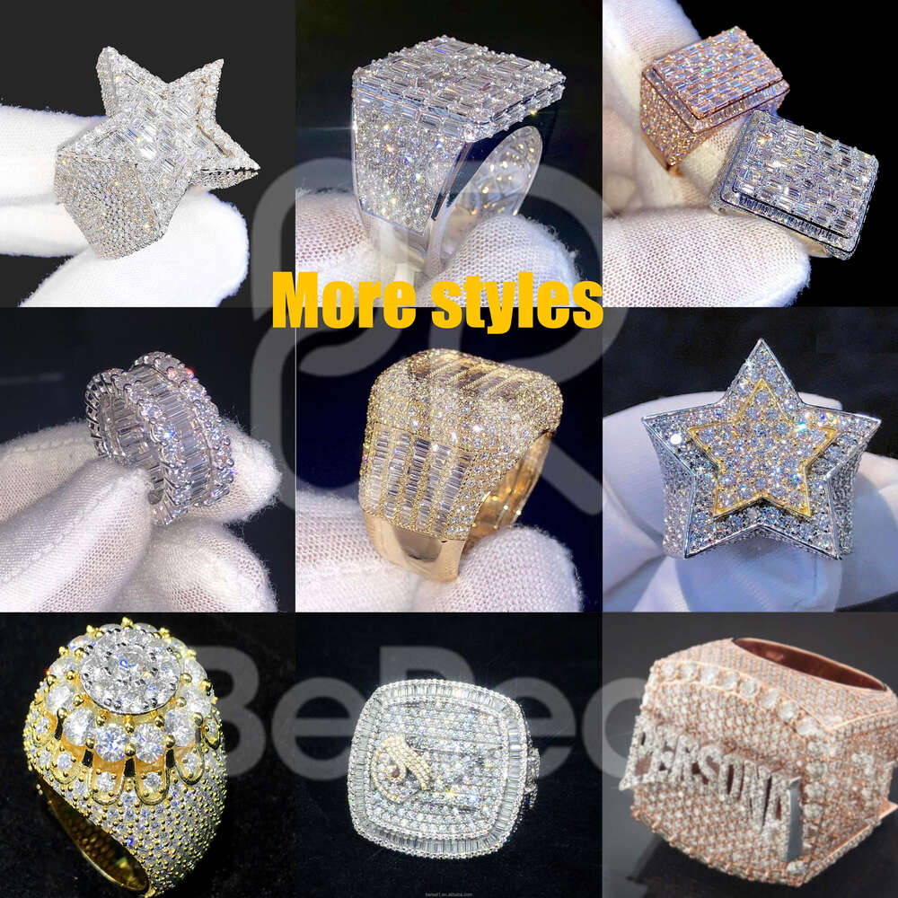Factory Custom Hiphop Jewelry Sier Vvs Moissanite Dia Hip Hop Star Iced Out Letter Ring Men