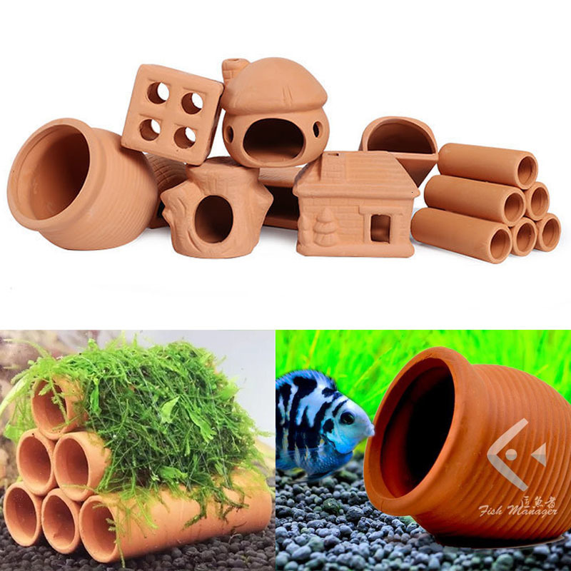 Aquariums Ceramics Aquarium Decoration Shrimp Fish Hatch Hiding Shelter Pineapple House Fish Spawn Clay Pots Aquarium Accessories 230925