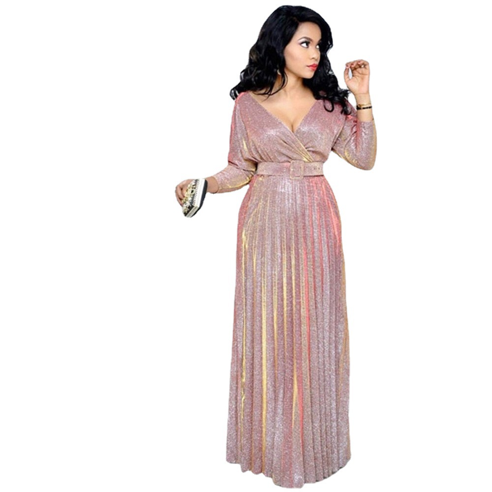 Ful Shiny Mothers Dresses V Neck Sleeve Bg Lace Appliqued Mother Of The Bride Dress With Belt Ruched Long Wemen Plus Size Formal Gown Ladies For 66603