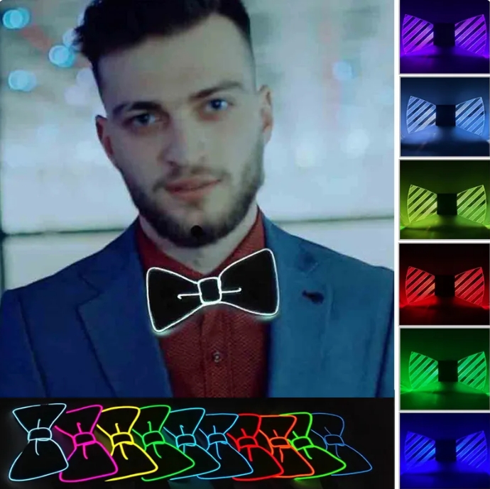 Glowing LED Men Women Bow Tie Party Neon Fan Luminous On Birthday Music Nightclub Cosplay Costume Decor Accessories