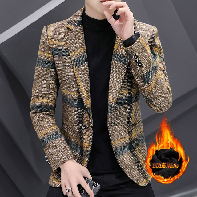 Herren Anzug Jacke Blazer Herbst Winter Anzüge Herren Wolle Plaid Anzüge Herren Trend Wollanzüge Plus Size Herrenbekleidung