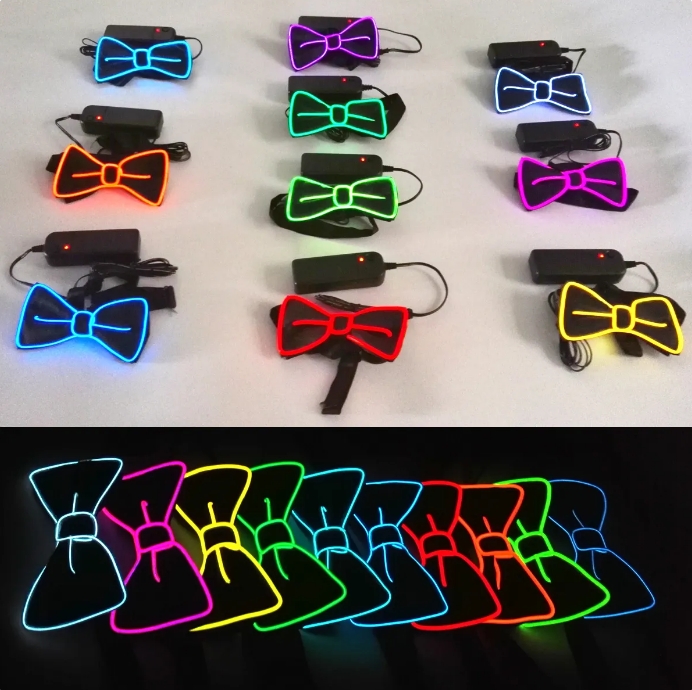 Glowing LED Men Women Bow Tie Party Neon Fan Luminous On Birthday Music Nightclub Cosplay Costume Decor Accessories