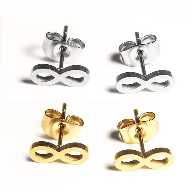 Stainless Steel Number 8 Stud Earrings Mens Womens Gold Silver Color Friendship Infinity Love Earrings Fashion Jewelry No Fade Color Wholesale Price