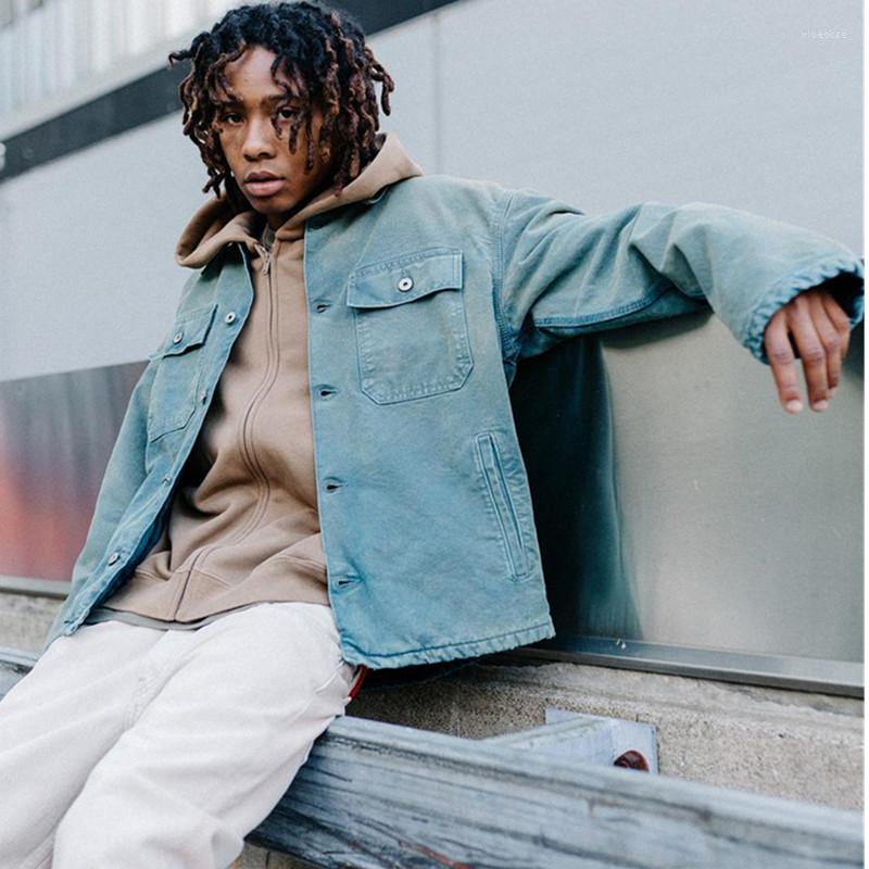 Men's Jackets 2023 Classic Vintage Season 6 Glacier Blue Wash Denim Work Jacket Coat High Street Casual Couple Lapel