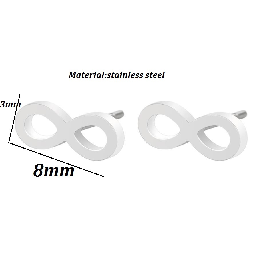 Creative 8 Eight Shaped Stud Earrings for Women Stainless Steel Mens Womens Friendship Infinity Love Number 8 Stud Earring Gold Silver Black Color Wed