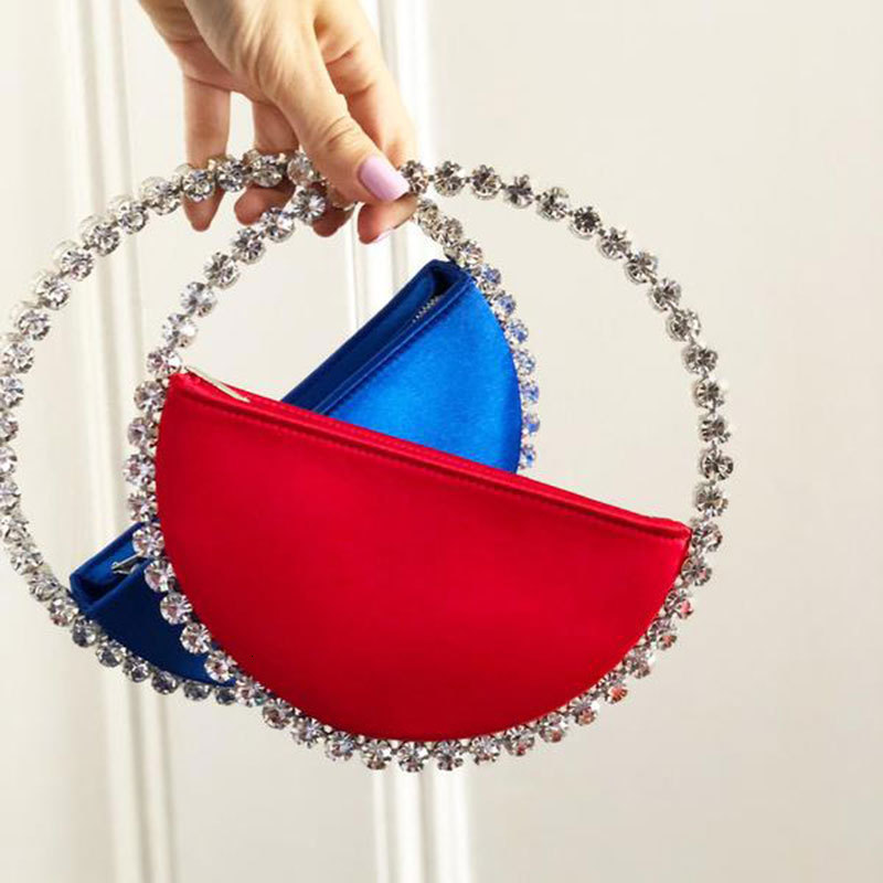 Women Silk Rhinestone Dinner Purse Ladies PU Handbag Wedding Clutch Wrist Bag Dia Circular Party Evening Bags 230
