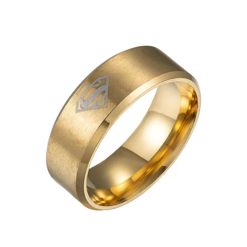 NEW Fashion Gold Silver Black Titanium Men Boy Superman Symbol Stainless Steel Ring