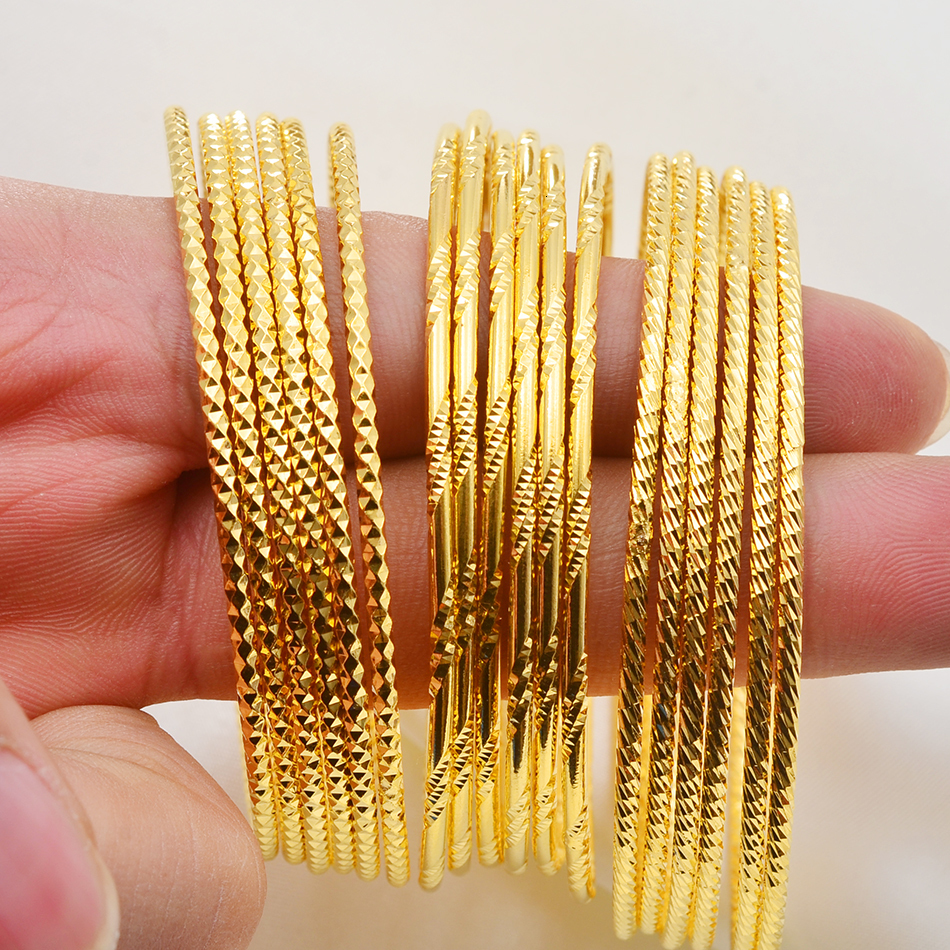 Bangle Anniyo 6pcslotAfrican Gold Color Shiny Bangles for Women Girls Dubai Circle Bracelet Jewelry Ethiopian Bride Wedding #013707 230925