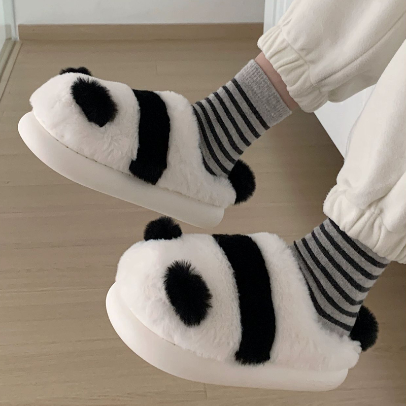 Slippers White Panda Cotton Half Closed Back Winter Women Lovely Slides Comfortable Non slip Fashion Home Indoor Shoes 230925