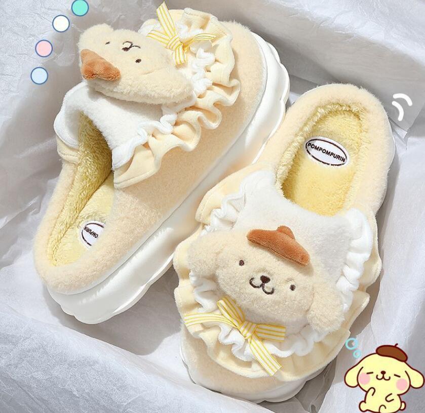 Winter Ins Fashion Kuromi Melody Cinnamoroll Plush Slipper Home Warm Plush Slipper Festival Gift Size 35-40