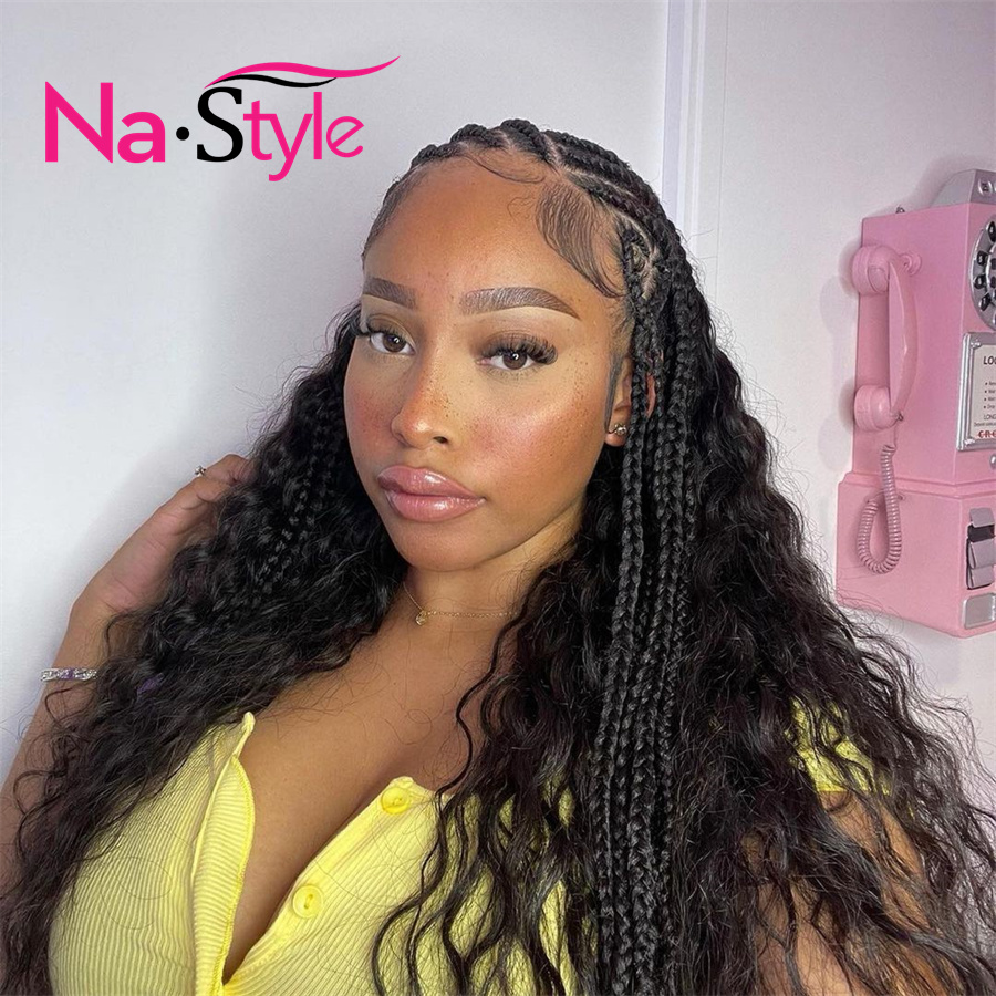 Peruvian 28 Cornrow Braids Lace Wigs 13x4 Lace Frontal Wig Braided Curly Lace Front Wig With Baby Hair Frontal Afro Wig For Black Women