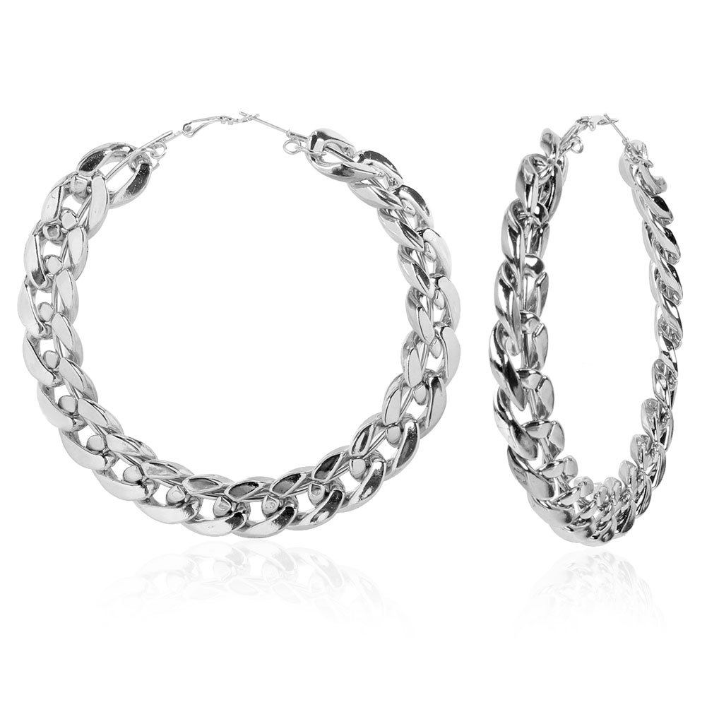 Ethnic Style 18K Gold Silver Plated Big Hoop Earrings for Women Exaggerate Large Chain Round Circle Hoops Earring Big Size Curb Huggie Hoop Ear Jewelr