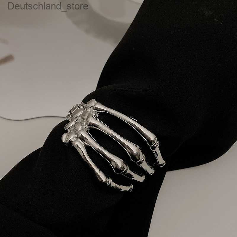 Charm Bracelets SRCOI Punk Exaggerated Silver Color Skeleton Hand Cuff Bracelet Gothic Edgy Bone Hand Claw Armlet Bracelet Bangle Arm Ring 2022 Q23092