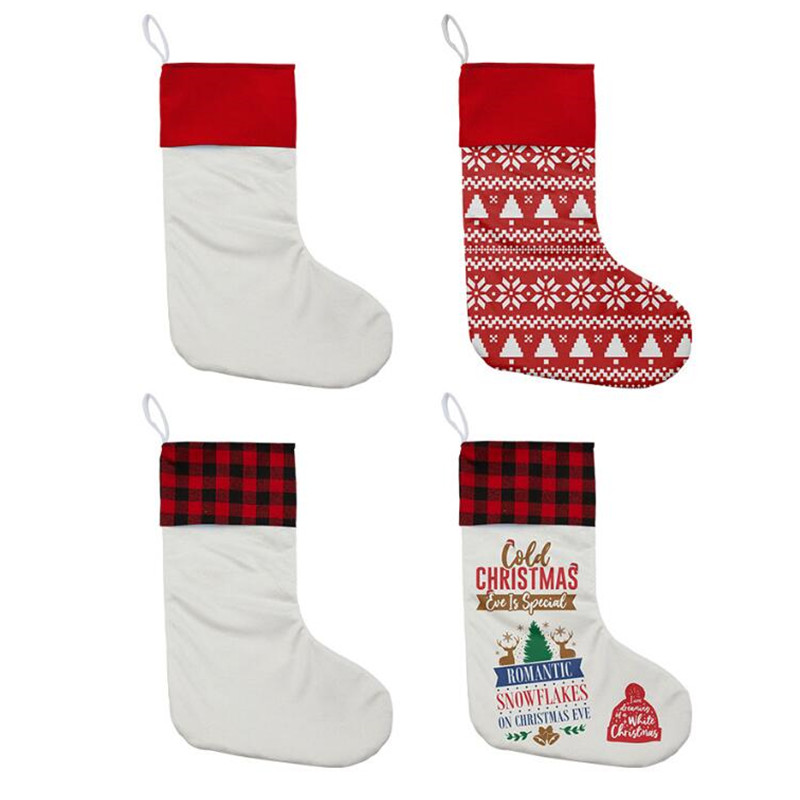 12X17inch Sublimation Blank Christmas Xmas Tree Ornaments Crystal Veet Stocking Double-Side Heat Transfer Print For Fireplace Hanging