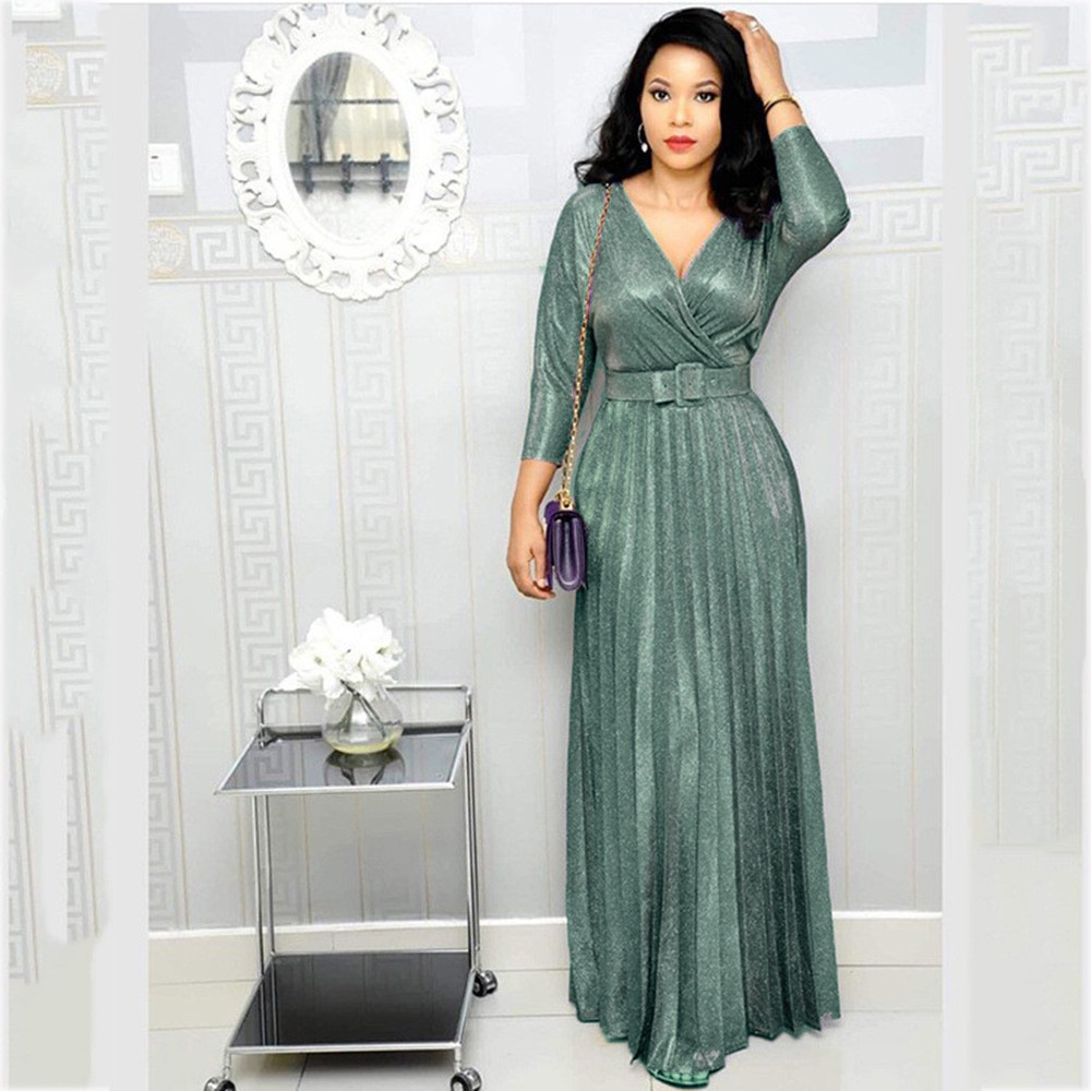 Ful Shiny Mothers Dresses V Neck Sleeve Bg Lace Appliqued Mother Of The Bride Dress With Belt Ruched Long Wemen Plus Size Formal Gown Ladies For 66603