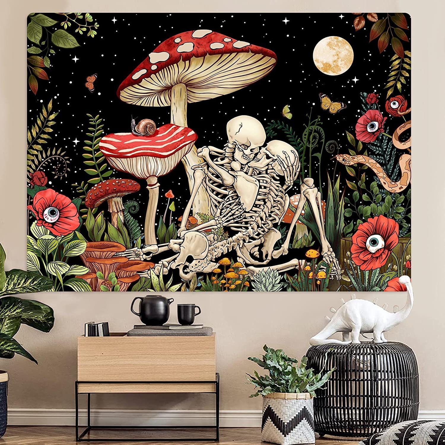 Tapestries Mushroom Skull Tapestry Wall Hanging Skeleton Floral Tapestries Aesthetic Room Decor Trippy Plant Nature Art Bedroom Decoration 230923