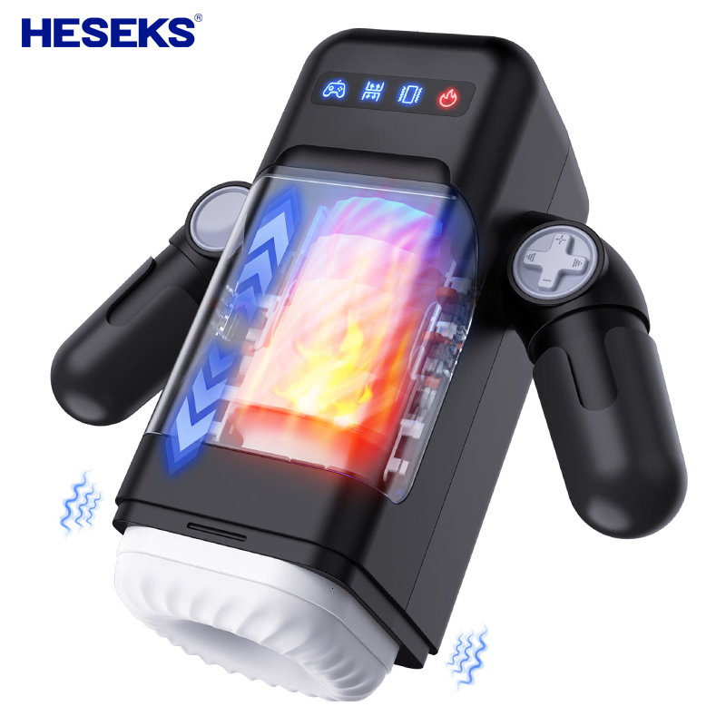 Masturbators HESEKS Automatic Thrusting Vibrating with Heating Masturbation for Men Real Vagina Blowjob Male 230925