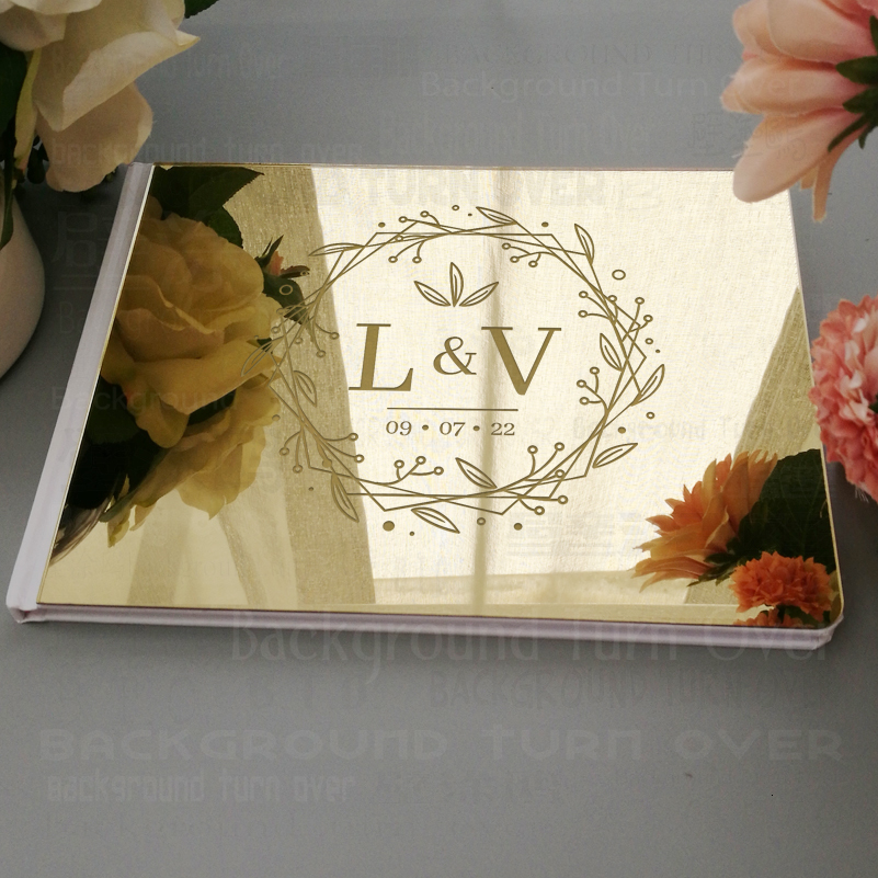 Other Event Party Supplies Wedding Guest Book Guestbook Custom Mirror Personalized Party White Signature Decor Customized Names Date Golden Silver G05