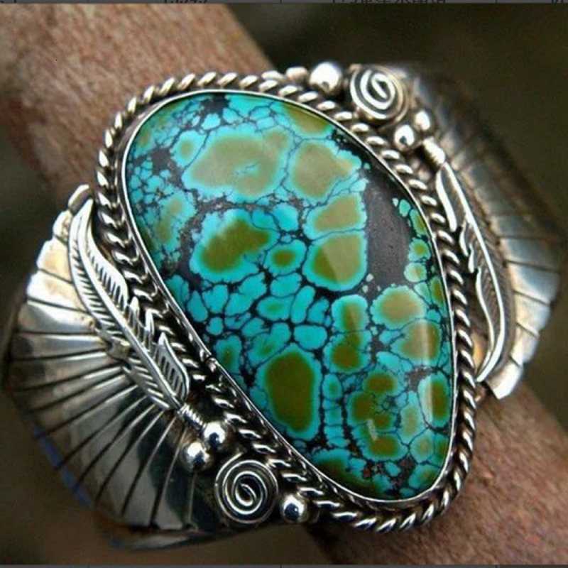 Wedding Ring s Ring Bohemia Retro Geometry Natural Turquoise silver Color Inlaid Flower ring Party Jewelry Accessories 230926