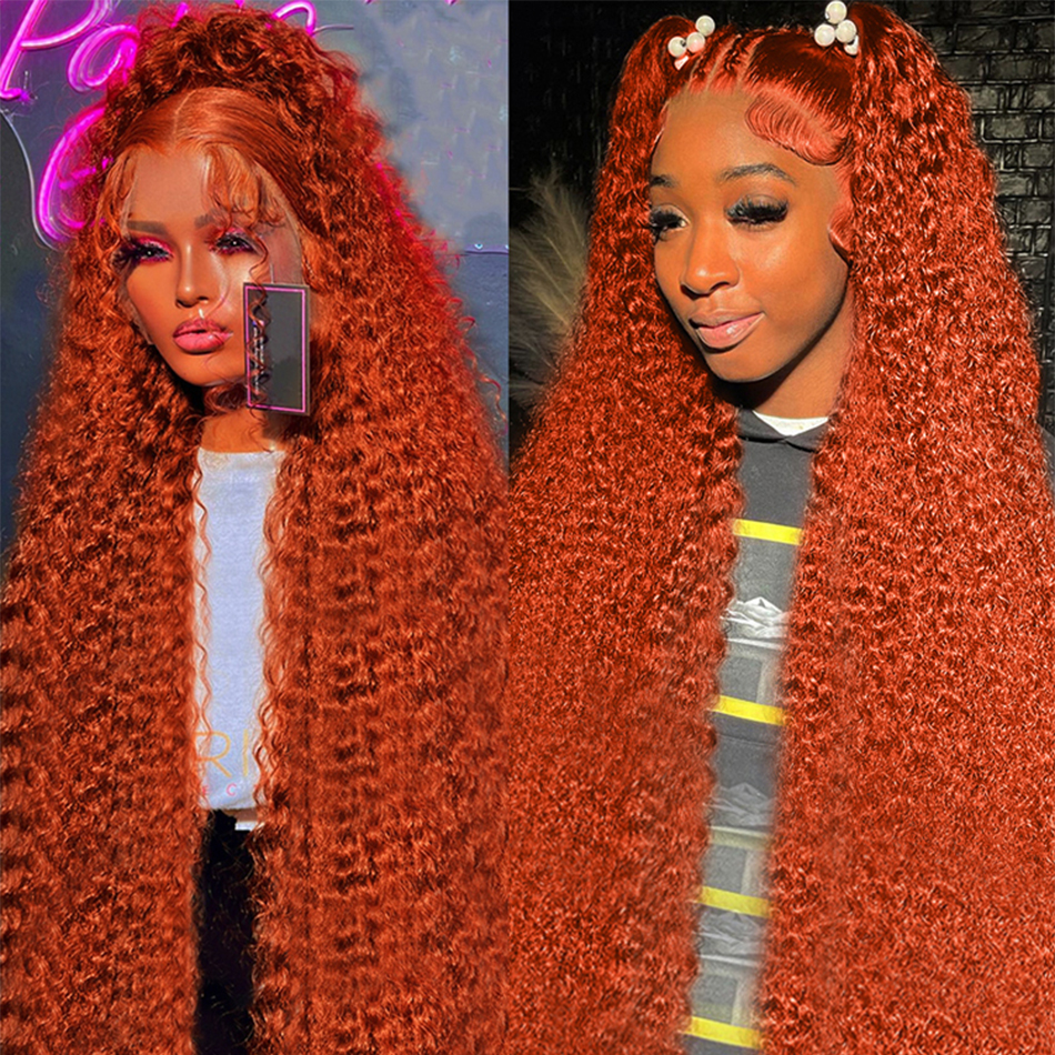 Peruvian Ginger Orange Lace Front Wig Deep Wave Curly Full Lace Front Human Hair Wigs Water Wave HD Lace Frontal Wig Synthetic for Black Women