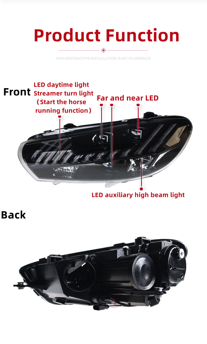 Car Lights For VW Scirocco 2009-20 17 Modified AUDI Style Headlights All LED Daytime Light Front Turn Signal Lamp