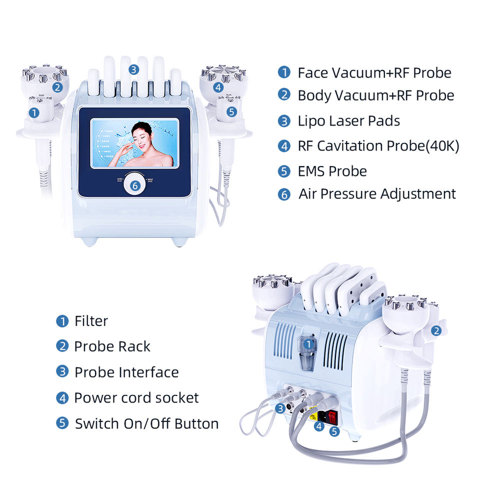 2024 Factory Supply 5 in 1 80k Cavitation Machine Vacuum Lipolaser Slimming Vacuum RF Cellulite Removal Machine Salon Equipment CE Approved