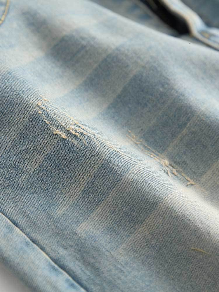 Mens Jeans Solid Faded Ripped Frayed Denim Midwaist Slim Fitted Pants Anklelength Zipper Trousers with Pocket 230925