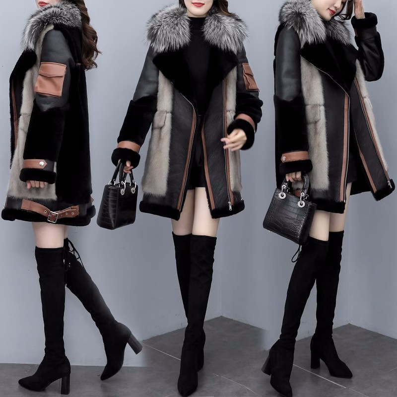 Womens Fur Faux Winter Fashion Coat Korean Loose Spliced Collar Warm Coats Female Long Parker Overcoat 230925