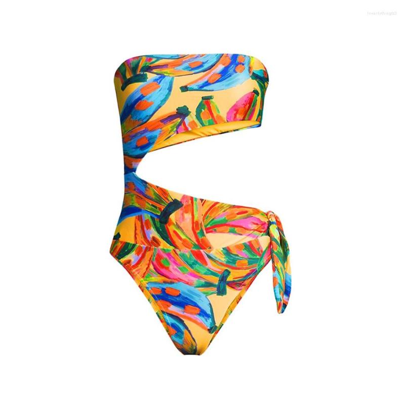 Ral Print Cut Out Retro Swimwear: Women's Designer Sleeveless Bathing Suit