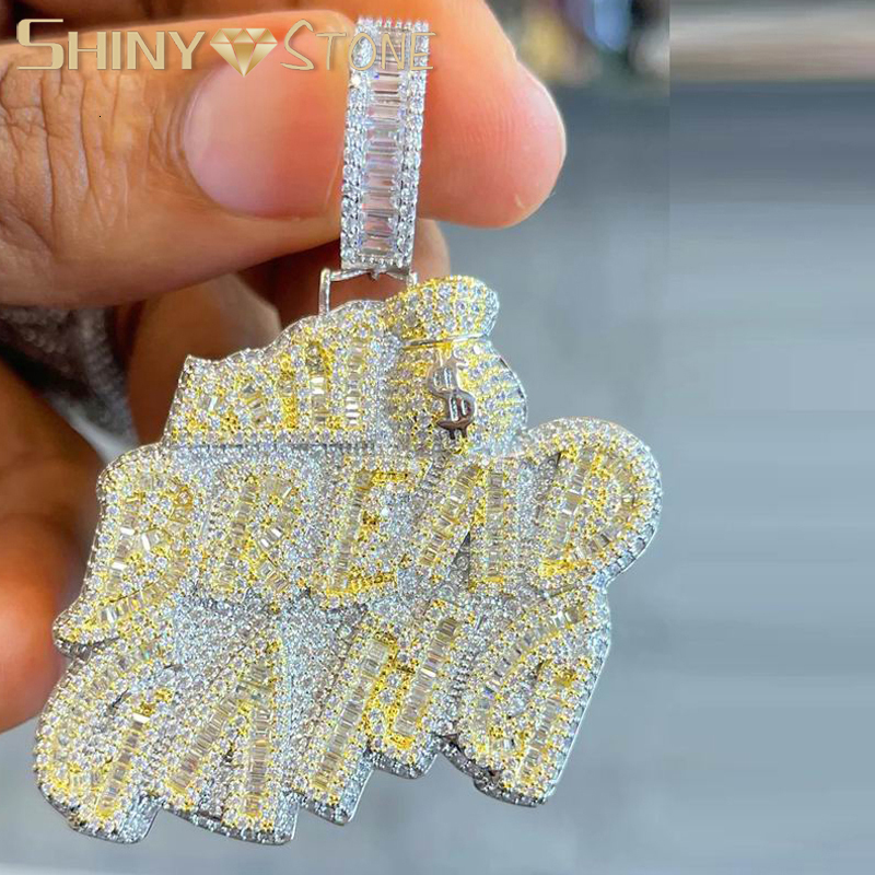 Chokers Fashion BREAD GANG Letters Necklace For Men Bling Micro Pave 5A CZ Cubic Zirconia Money Bag Pendant Iced Out Hip Hop Jewelry 230925