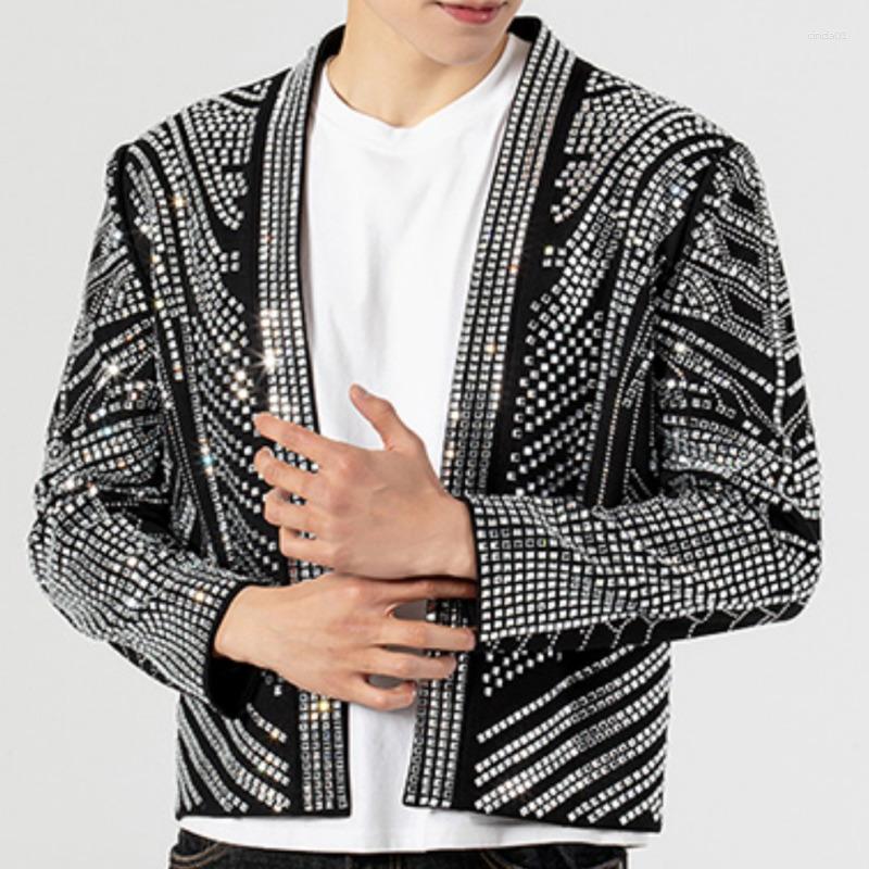 Men's Jackets Black Full Rhinestones Jacket Men Coat Drill Punk Club Outfit Jaqueta Bomber Diamond