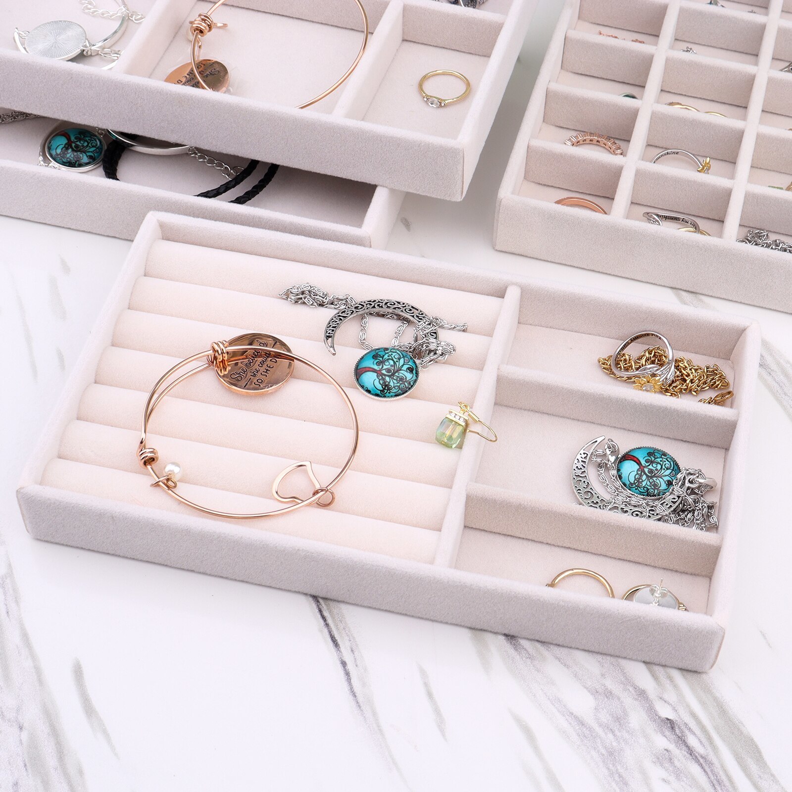 Jewelry Boxes 5 Styles Velvet Box Display Tray Drawer Storage Jewellery Holder For Ring Earrings Necklace Bracelet Soft Organizer Case 230926