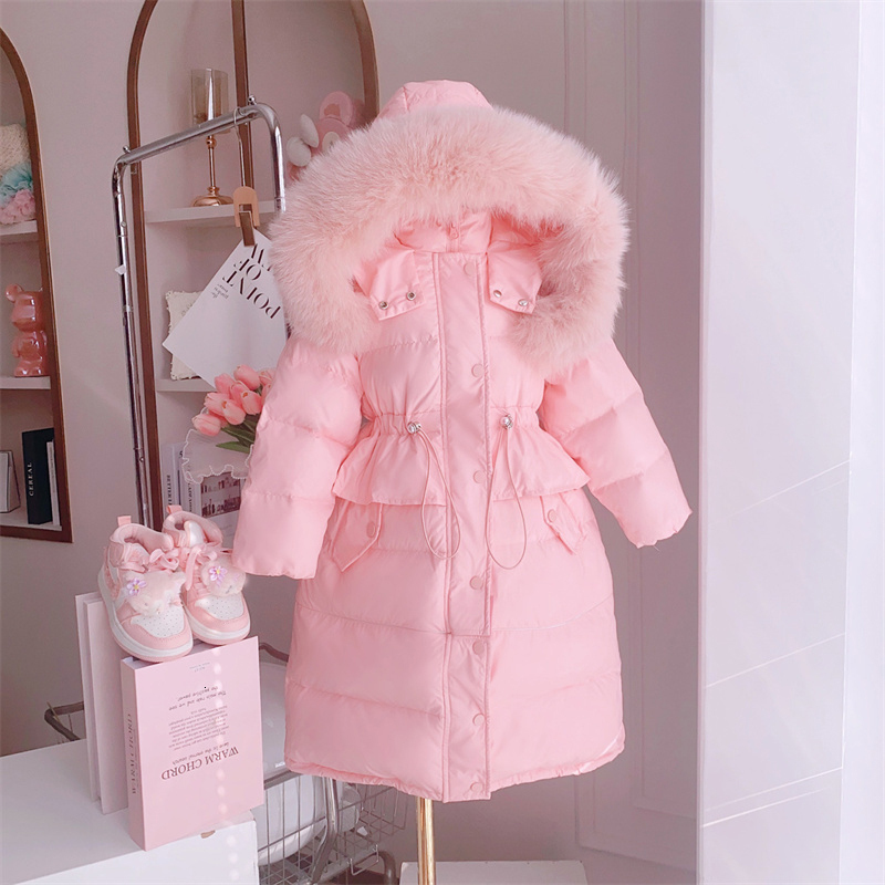 Down Coat Winter Girls Sweet Long Down Jackets Hooded Big Fur Collar Kids Parkas Children Clothes Girls Windproof Thicken Warm Coats 230926