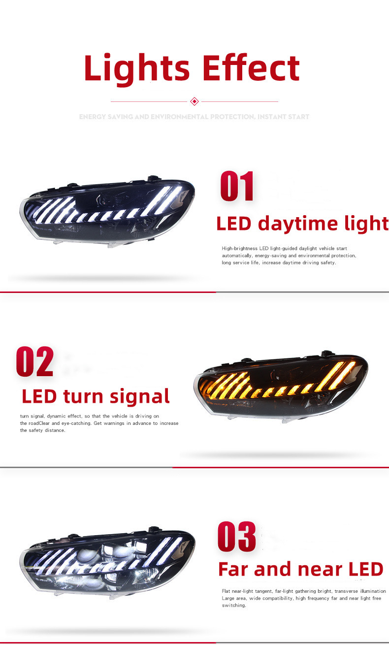 Car Lights For VW Scirocco 2009-20 17 Modified AUDI Style Headlights All LED Daytime Light Front Turn Signal Lamp