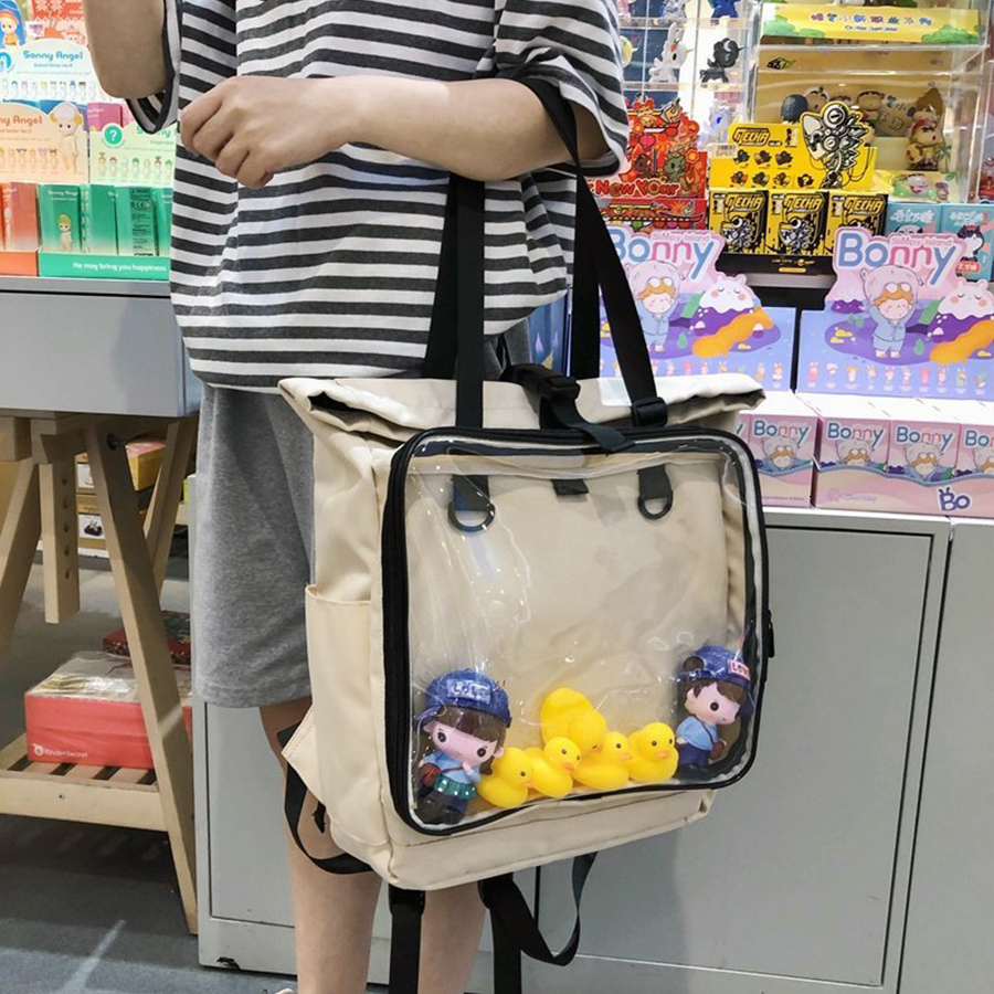 School Bags Classic Shoulder Black Backpacks Japanese Transparent Canvas Soft Girls Boys Lovely Clear Ita Bag Daily Shopping Rucksack Y2k 230926