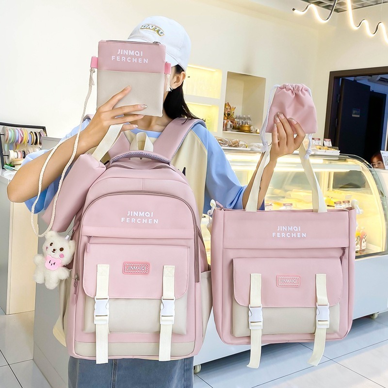 Designer Backpack Student Backpack Suit Bag Lightweight And Large Capacity Five Piece Set, Girls' Backpack Books Mochila