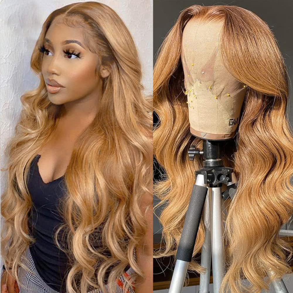 Free shipping Brazilian Body Wave Lace Front Human Hair Wigs Honey Blonde Highlight 180% Density Synthetic Wig Pre Plucked