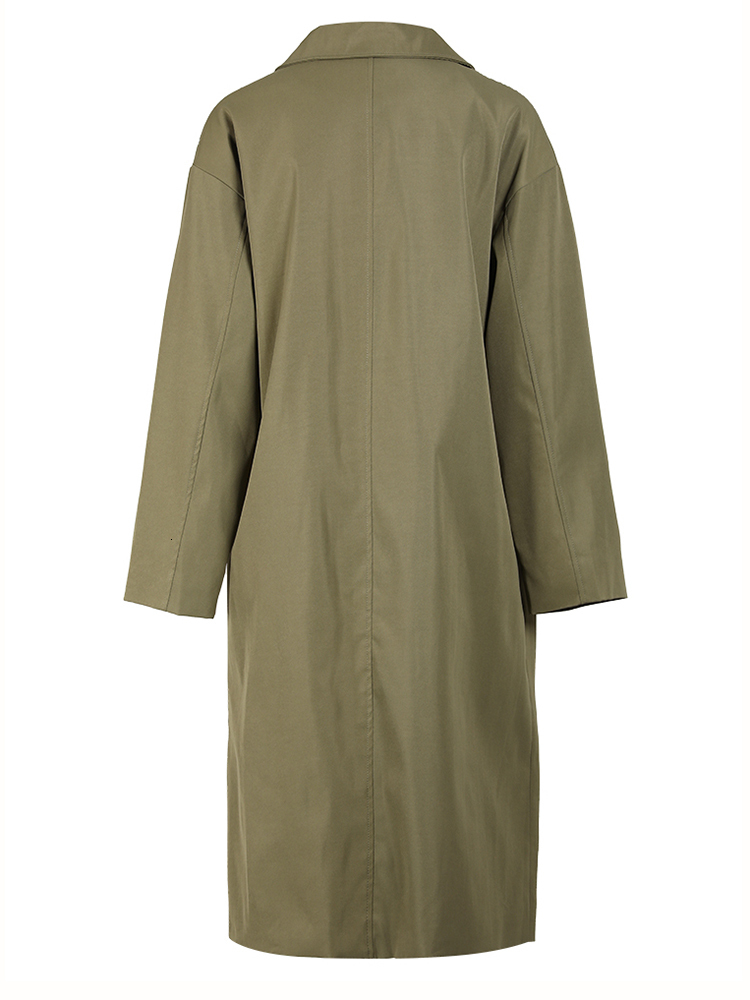 Womens Wool Blends EAM Green Brief Big Size Trench Women Lapel Long Sleeve Loose Fit Windbreaker Fashion Spring Autumn CPG0124 230925