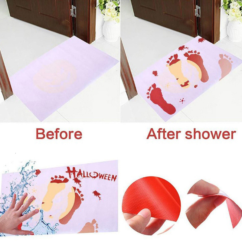 Carpet Halloween Gifts Blood Bath Mat Wet Horror Bloody Footprints Shower Carpet Bathroom Non-slip Rug Bathroom Halloween Decor 230926