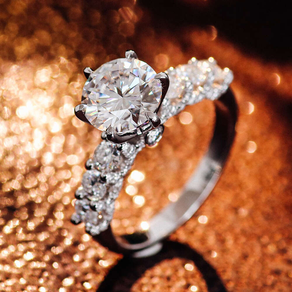 Round Cut DEF VVS Moissanite Engagement Ring In Sier 10K 14K solid gold wedding ring with 3 sides paved stones