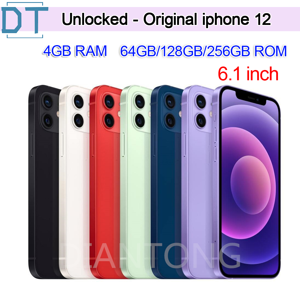 100% original Apple iPhone 12 6.1" Super Retina XDR OLED Face ID A14 Bion ROM 64GB 128GB 256GB 4G Mobilephone,Unlocked refurbished A+Excellent Co