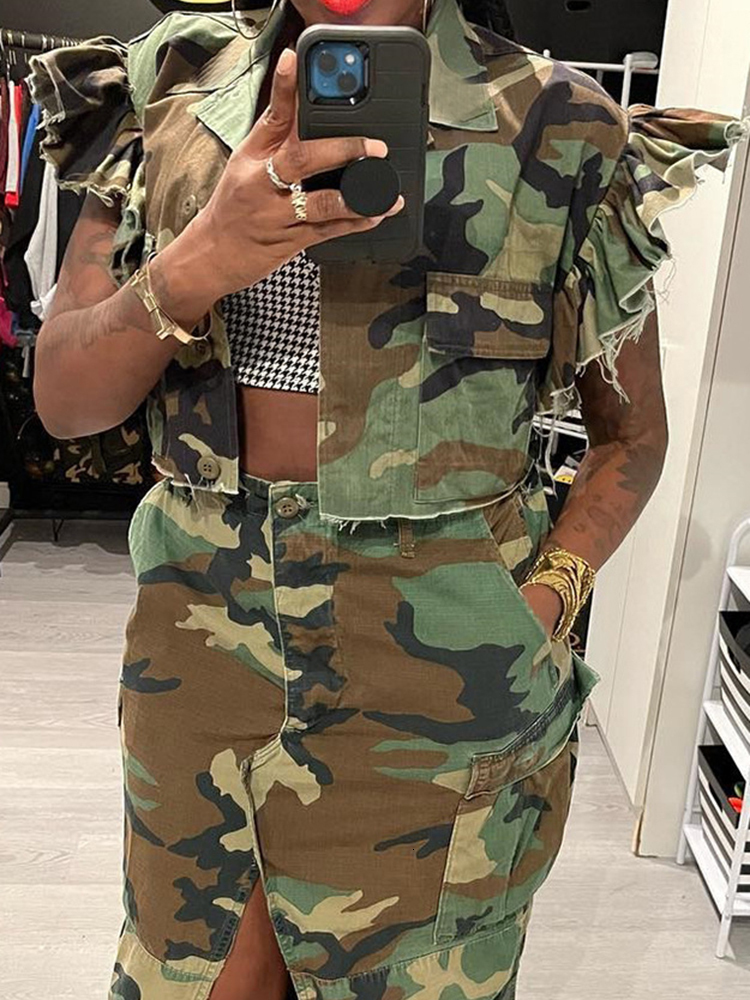 Women's Jackets DEAT Fashion Women Jacket Turn-down Collar Butterfly Sleeve Single Breasted Camouflage Print Short Coat Spring 17A7035 230926